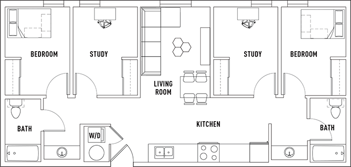 2 Bed 2 Bath with Study