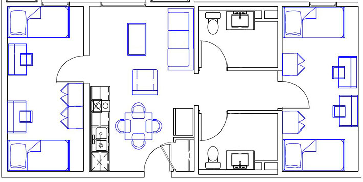 4-Person Apartment, 2-Double Large