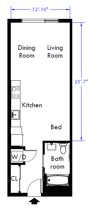 Two-dimensional rendering of an Intersection Apartments studio apartment